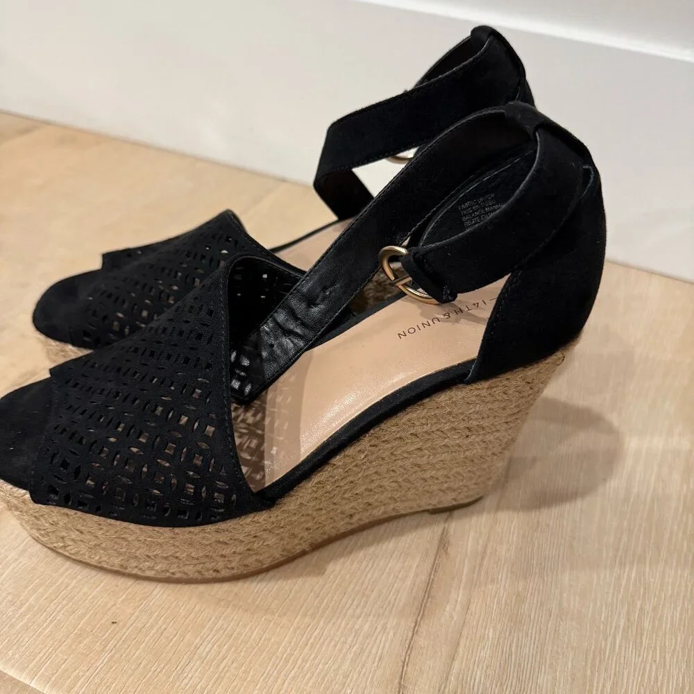 14th & Union Theryn Black Espadrille Wedge Sandal